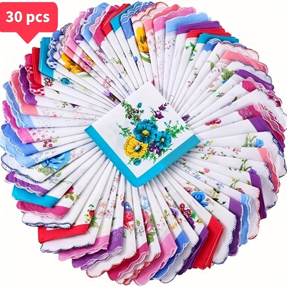 TEMU 30pcs Floral Handkerchiefs For Women's Wedding Parties