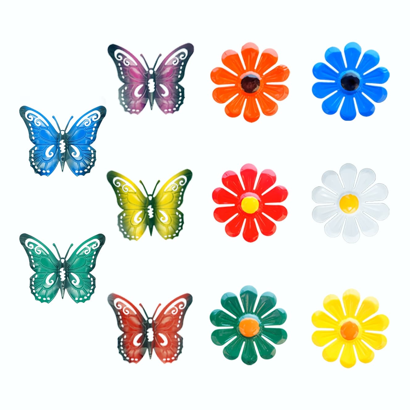 TEMU Outdoor Wall Decoration 11pcs Metal Butterflies And Floral Ornaments, Colorful Garden Decor, Indoor/outdoor Metal Crafts, Accents, No Electricity Required