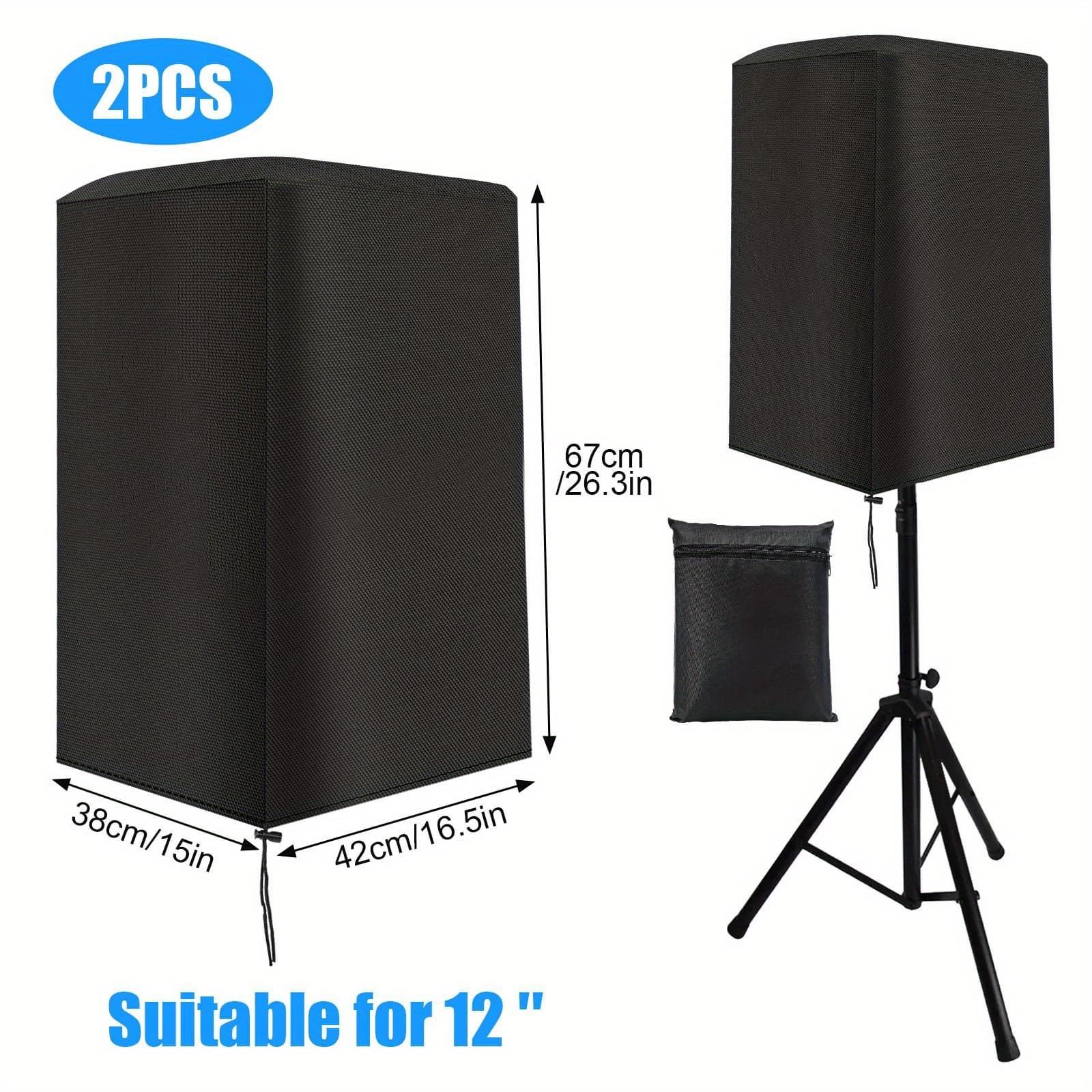 TEMU 2pcs Heavy-duty Speaker Cover, Oxford Cloth Cover With Adjustable Drawstring, Scratch-resistant Protector For Home Theater, Ktv, And Outdoor Sound Systems