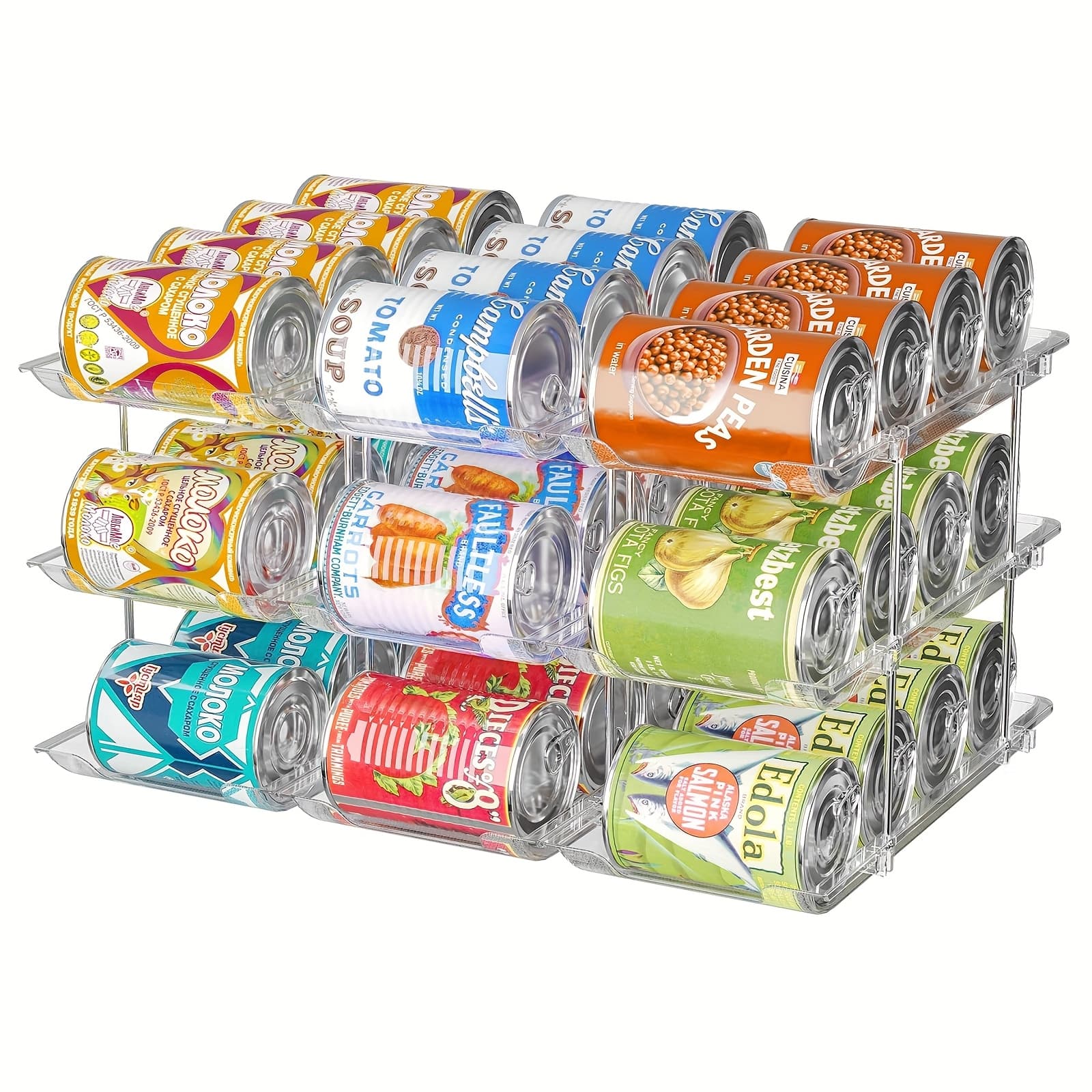 TEMU Can Organizer For Pantry, 3 Sets 3 Tiers Can Storage Organizer Pantry, Soda Can Organizer For Fridge 36 Cans Rack Automatic Rolling Stackable Canned Food Organizer, Clear