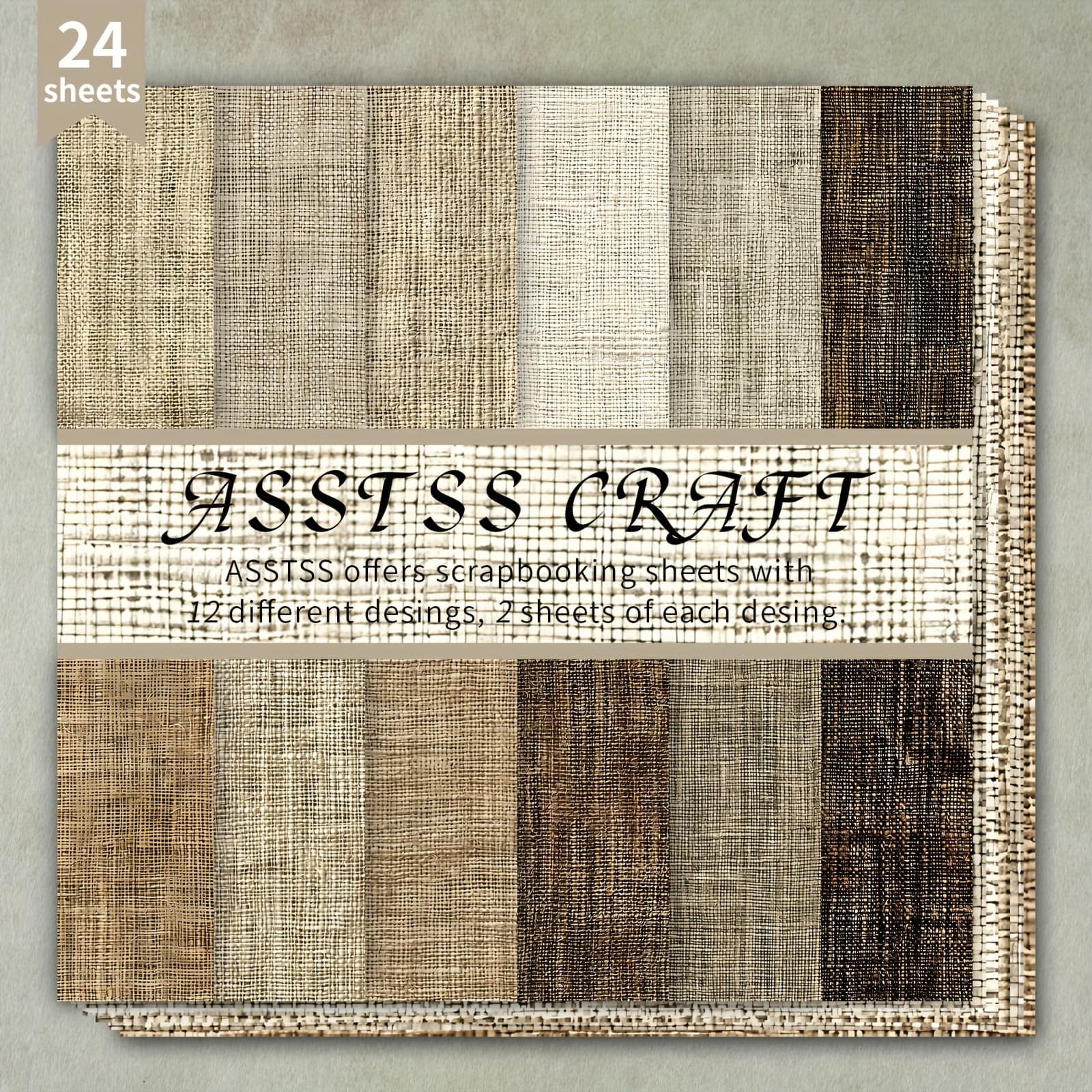 TEMU 24-sheet Scrapbooking Paper Pad, Natural Burlap Backing Paper Supplies, Heavyweight Cardstock For Journaling, Collage Art, Greeting Cards, And Crafts, 6"x6" Pack