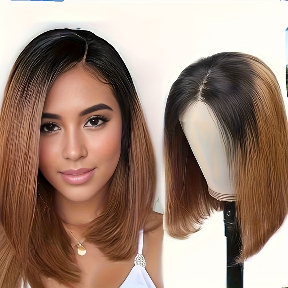 TEMU 12 Inch Women's Shoulder Length Ombre Wig Medium Straight Natural Synthetic Wigs