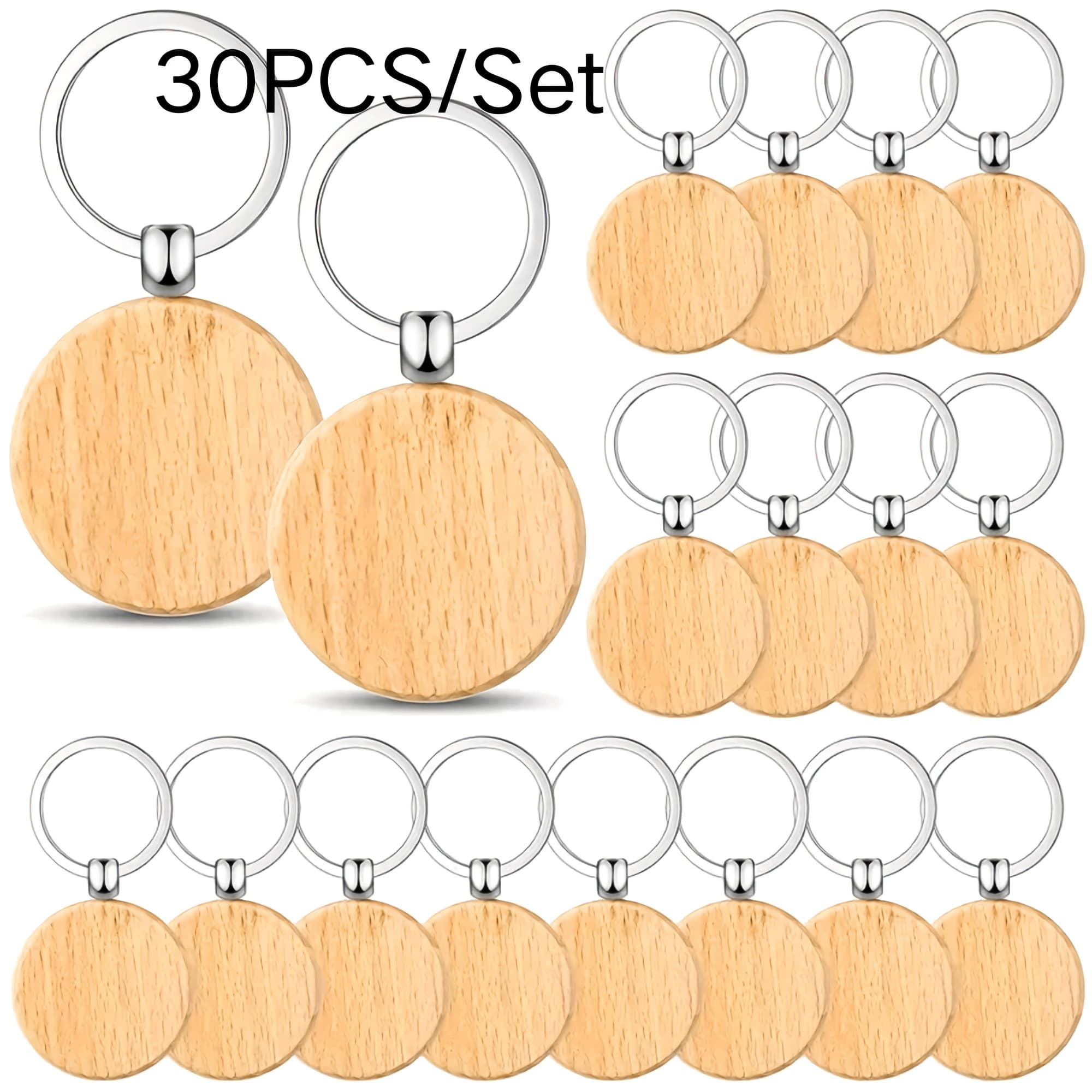 TEMU 30/60/90pcs Wood Keychain Blanks Set - Diy Round Wooden Key Rings For Crafts, Keychain Making Kit For Car Keys, Backpack Tags, Pet Accessories, And Festive Ornaments