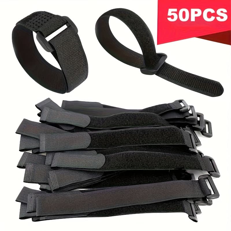 TEMU Reusable Fastening Cable Straps And Cable Ties Set 50pack, Adjustable Hook And Loop Cord Ties To Keep Cords Organized And Tidy