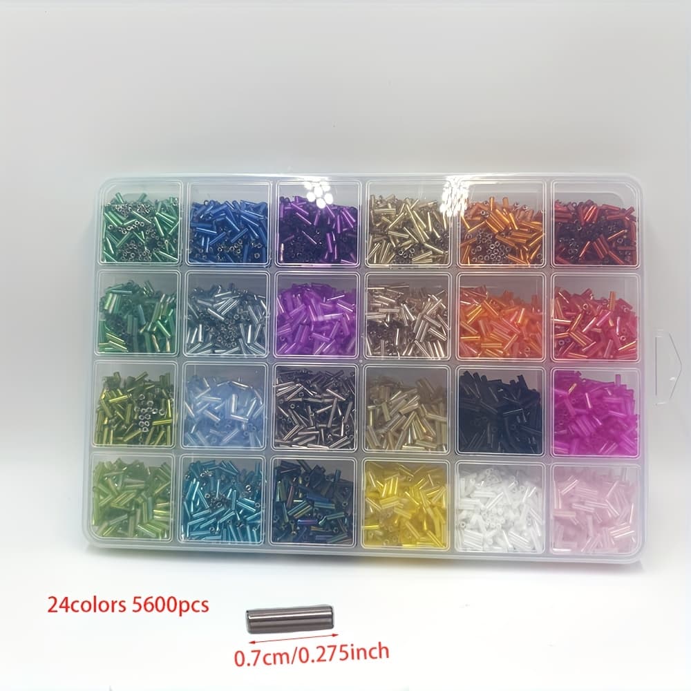 TEMU 5600pcs 7mm Long Glass Tube Beads, 24 Colors Bohemian Style, For Diy Bracelets, Necklaces, Crafting, Jewelry Making, Art Supplies, Diy Bead Jewelry Accessories, Gift