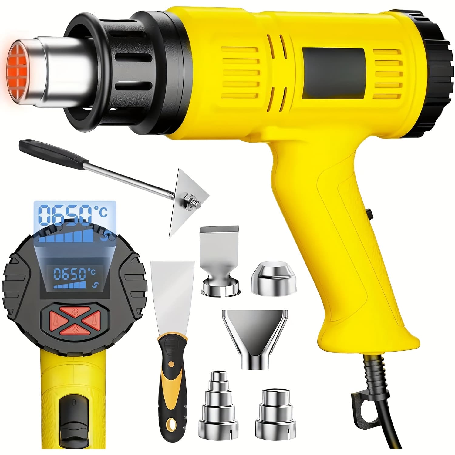 TEMU Hot Air Gun Bundle! 2000w Fast Heating Heat Gun With Led Display, 1×heat Gun + 7 Accessories, Protection For Shrink Pipe, Variable Temp For Car Wrap/crafts/diy | Pvc Wrap | Set