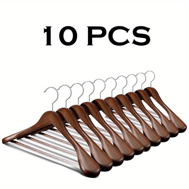 TEMU 10/5 Suit Hangers, Wide Shoulder Wooden Hangers, Solid Wood Coat Hangers With Heavy Duty Retotating Hooks & Non Slip Pants Bar, Clothes Hanger For Sweater, Pants, Jacket(walnut)