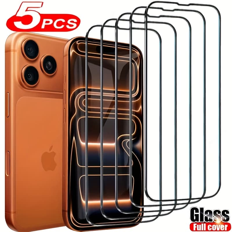 TEMU A Set Of 5 Ultra-high-definition Black- -screened Transparent Tempered Glass Protective Films, To All Models Of For For Iphone 11 12 13 17 Plus Pro Air, Compatible With X/xs/xr/. High-quality