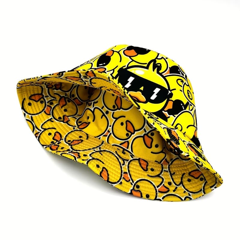 TEMU Full-print Cute Duck Fashion Glasses Double-sided Bucket Hat - Lightweight Fashionable Hat, Suitable For Men And Women, Perfect Gift For Parties And Outdoor Activities