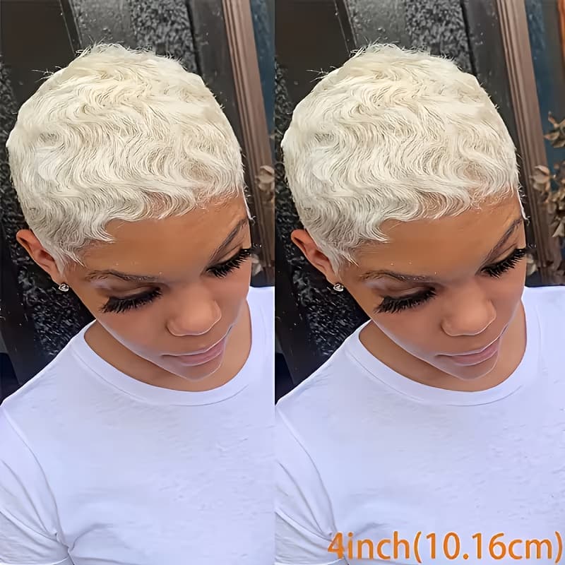TEMU Blonde Finger Wave Human Hair Wig | 4 Inch 150% Density Brazilian Hair, Cut With Deep , Machine- Women, Daily Wear & , Elegant Hairpiece