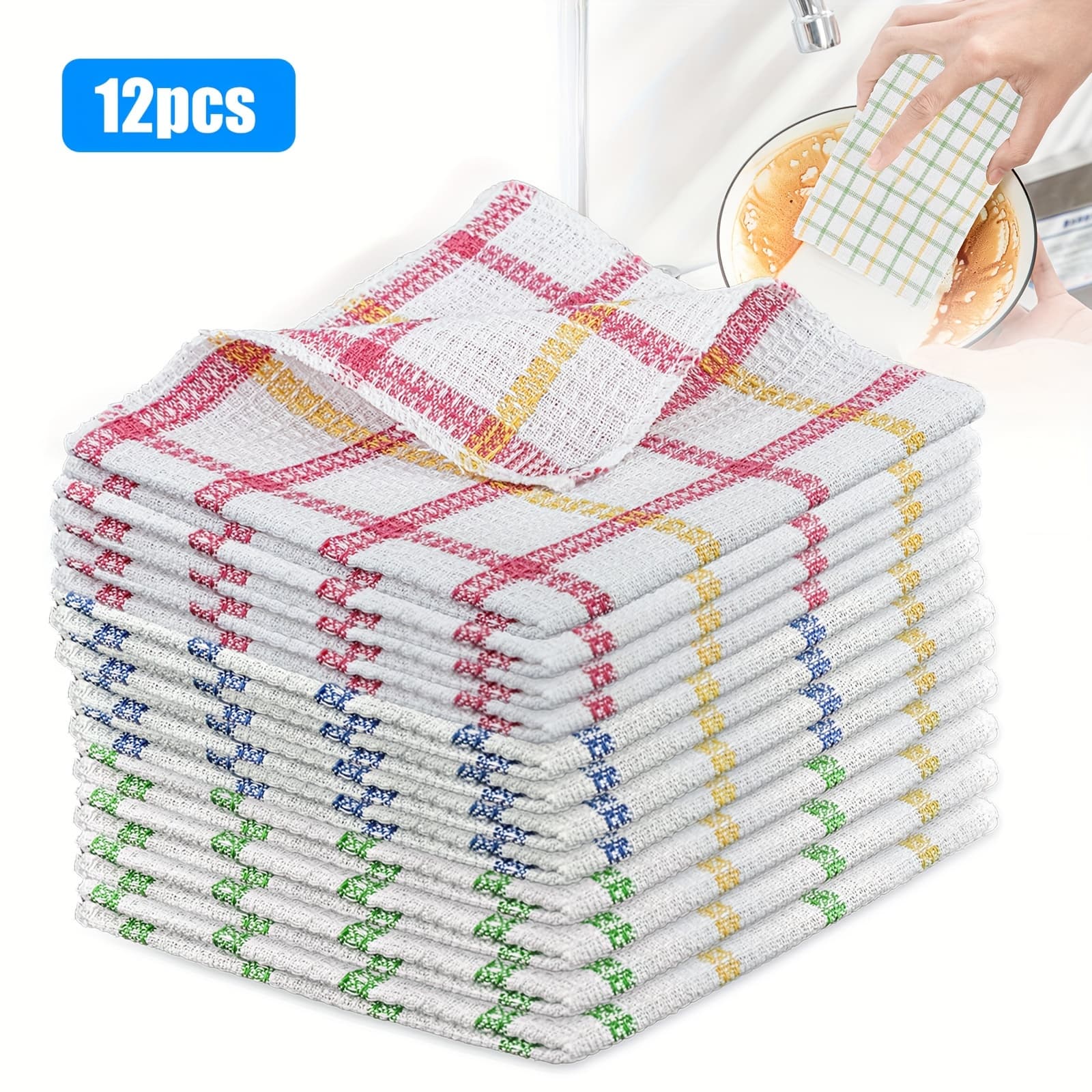 TEMU 12pcs Kitchen Dishcloths - Soft And Absorbent Dishcloths, Square Household Cleaning Cloth, Reusable And Durable Kitchen Wipes, Home Wedding Decoration, Random Color