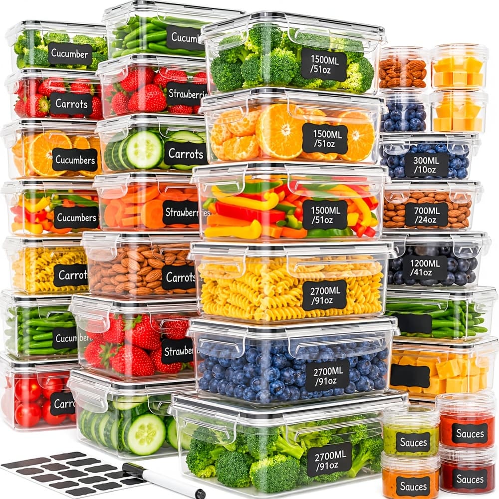 TEMU 68pcs Food Storage Containers Set With Lids (34 Containers + 34 Lids), Leakproof Stackable Food Containers, Microwave & Dishwasher, Clear Pantry Organizer For Kitchen, Fridge & Freezer