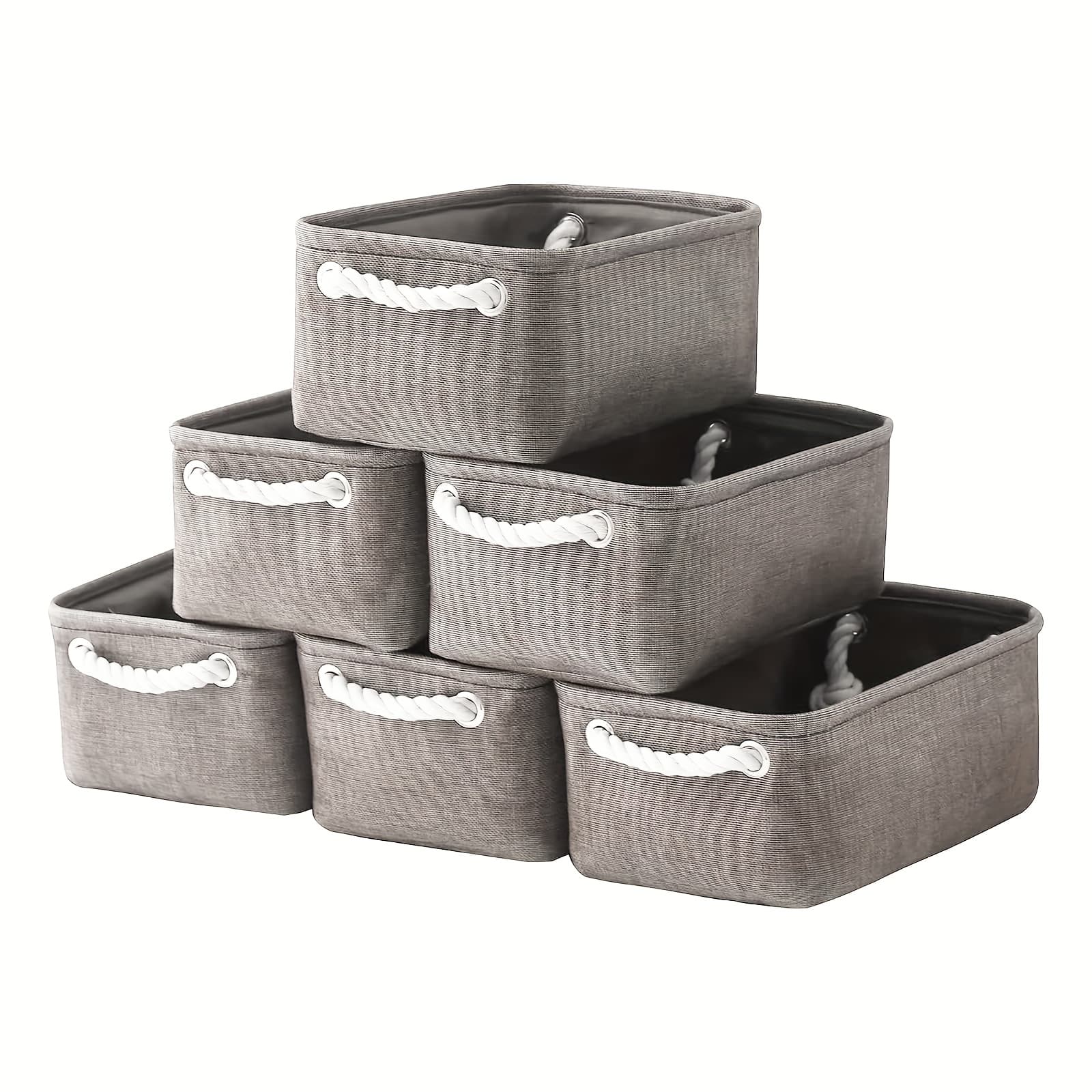 TEMU Set Of 6 Collapsible Gray Storage Bins Featuring Sturdy Cotton Rope Handles, Ideal For Organizing And Nurseries