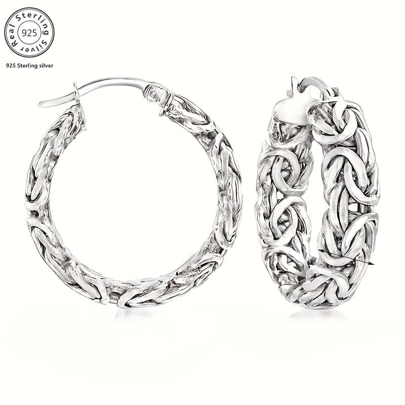 TEMU 925 Silver Byzantine Hoop Earrings, Stylish And Delicate, Versatile Item, Holiday Gift, Birthday Gift, Everyday Wear