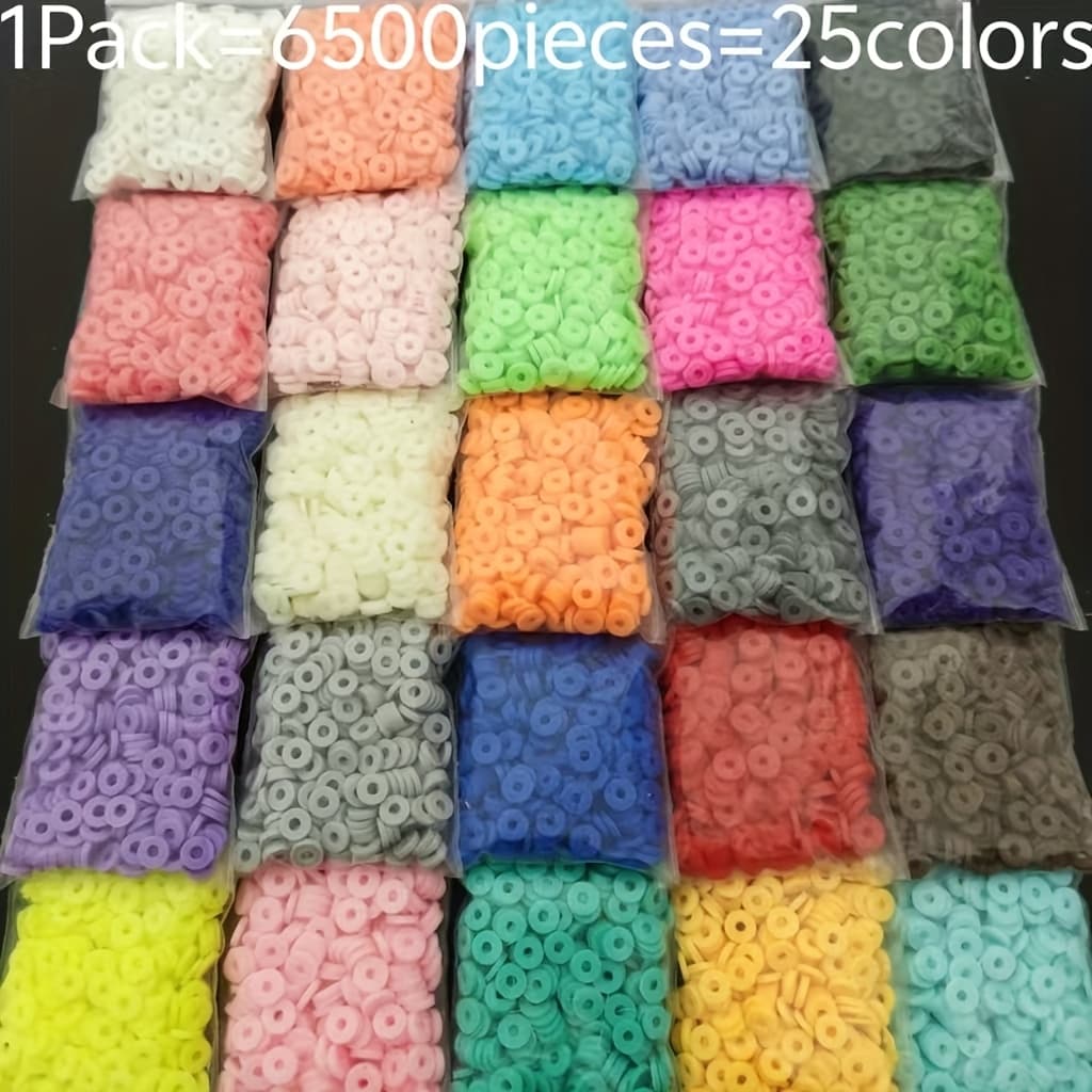 TEMU A Kit For Making 6mm Clay Bead Bracelets With 6500pcs In 25 Colors, Including Friendship Bracelet Supplies, Flat Polymer Clay Beads, Spacer Beads For Jewelry Making, And Craft Projects