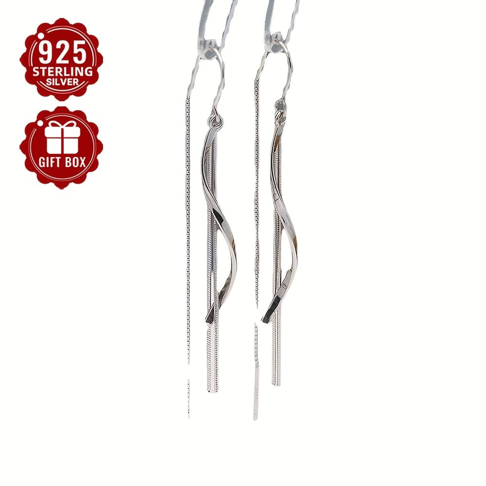 TEMU 2pcs Elegant S925 Sterling Silvery Pendant Earrings - Sexy , Women's , Non Plated, Silvery Earpins, Suitable For And, Suitable For All