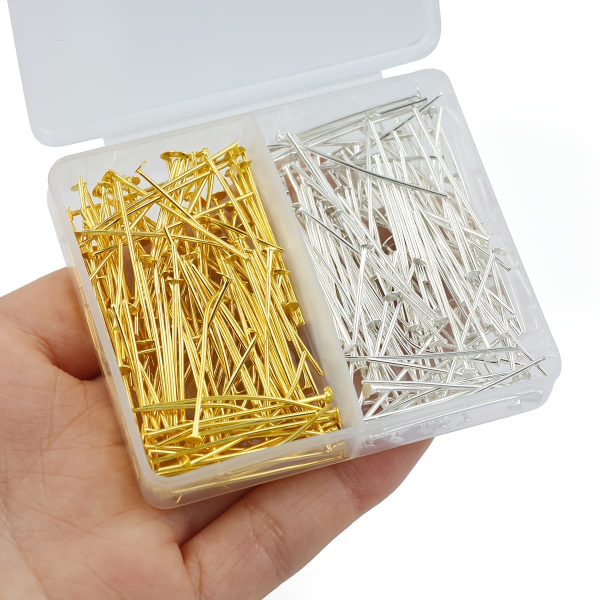 TEMU A Box Of 200pcs, 30mm Long Flat-head Set, And Cuttable, For Diy Handmade Bracelets, Necklaces, Earrings, Jewelry Making, Headpin Craft Accessories, Materials, 100pcs Each In Golden/silvery