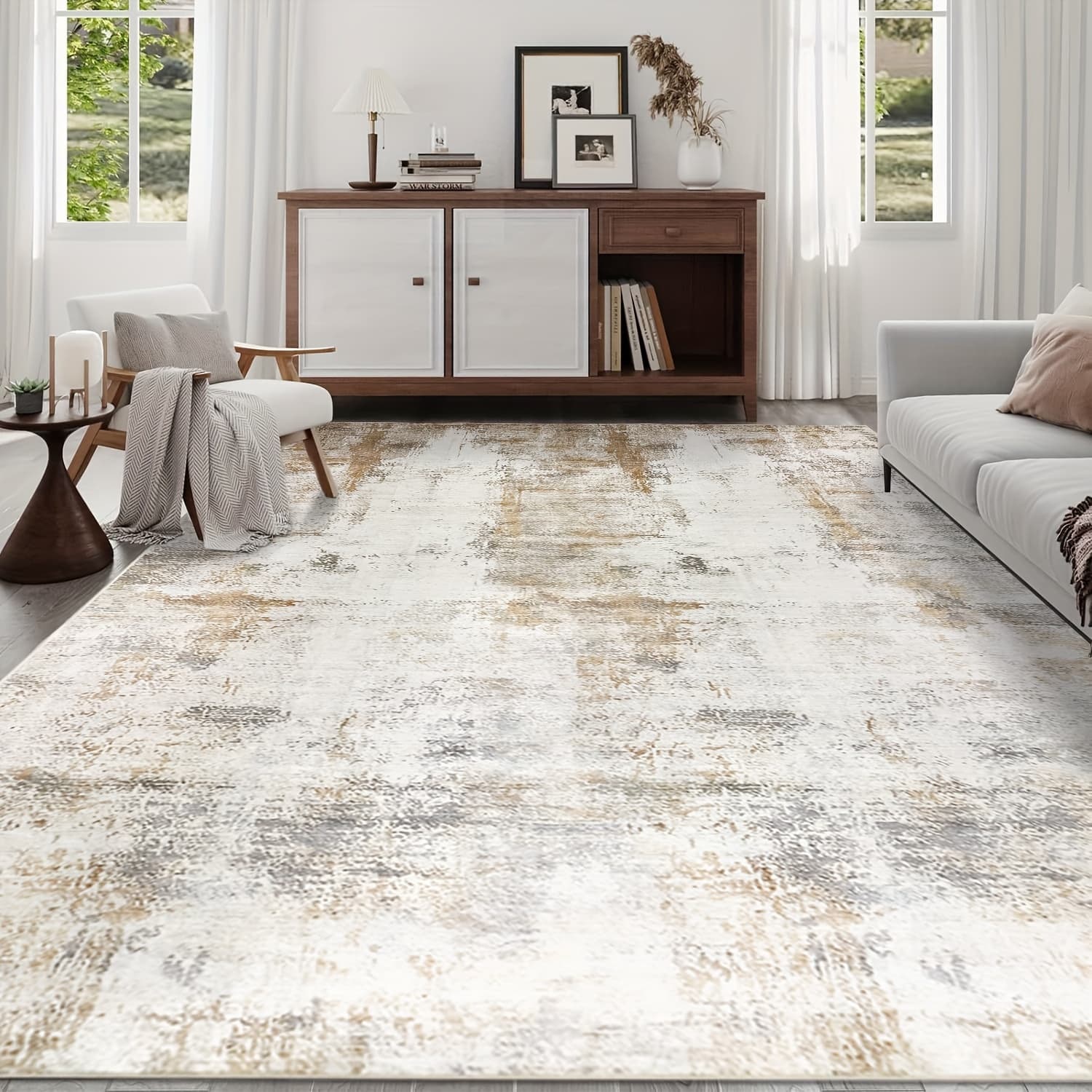 TEMU 1pc Area Rug 3x5, Modern Abstract Throw Rugs With Rubber Backing Washable Rugs For Bedroom Aesthetic 3x5 Rug Non Slip Low Pile Area Rug For Kitchen Entryway Bedroom Dorm (beige/ Camel)