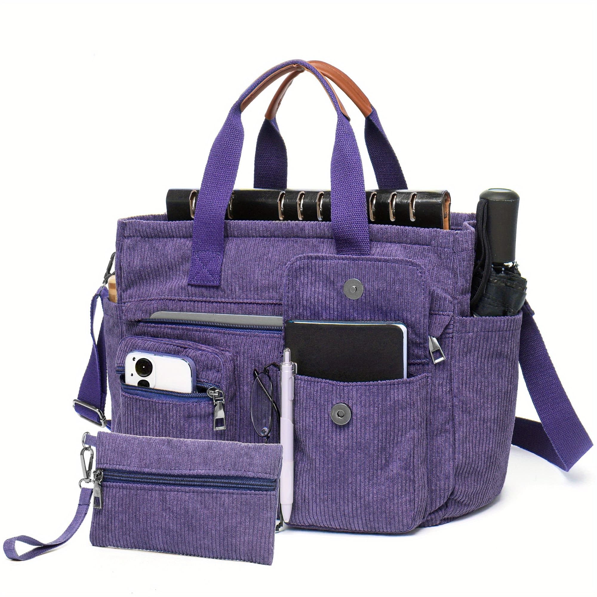 TEMU 2pcs Set Women's Crossbody Bag: Stylish Corduroy Laptop Tote & Multi-functional Shoulder Messenger Purse - Large Capacity Work Travel Gym Hobo Handbag