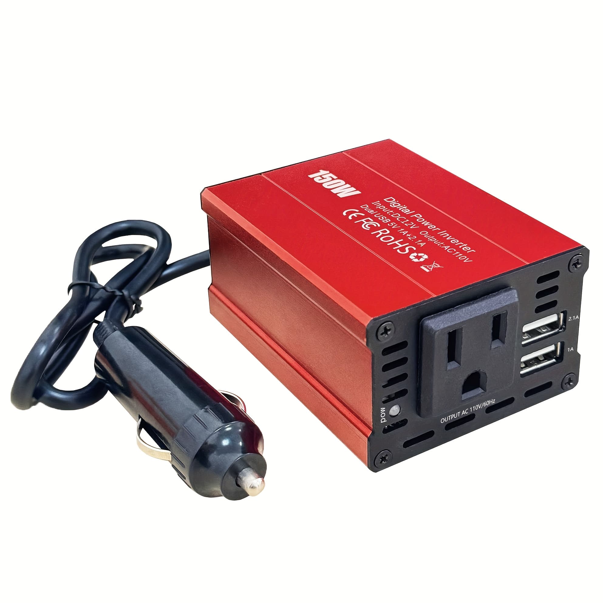 TEMU 150w Car Power Inverter 12v To 110v Ac Converter Vehicle Adapter Plug Outlet With 3.1a Dual Usb Car Charger For Laptop Computer thumbnail 2