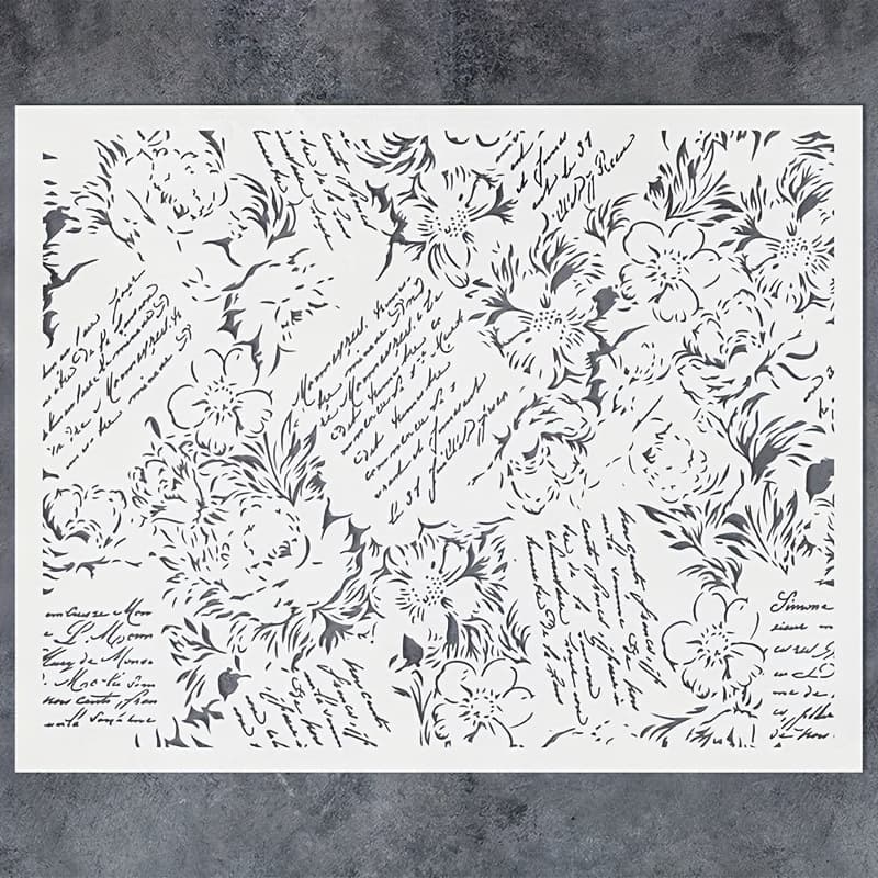 TEMU Vintage French Script And Floral Pattern Stencil For Painting - Reusable Pet Wall, Wood, And Furniture Stencil With Romantic Poetry Design, 12x16 Inch - 1 Piece