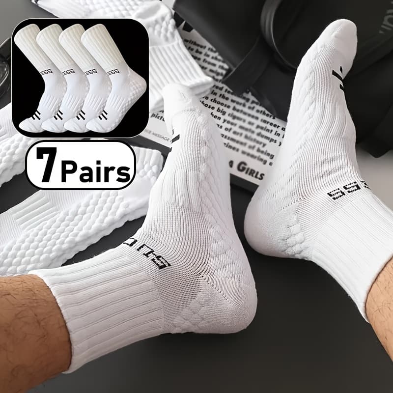 TEMU 7 Pairs Of /summer Breathable Sweat-absorbing Simple White Versatile Unisex Sports Socks With Towel Sole, Suitable For Sneakers And Casual Shoes