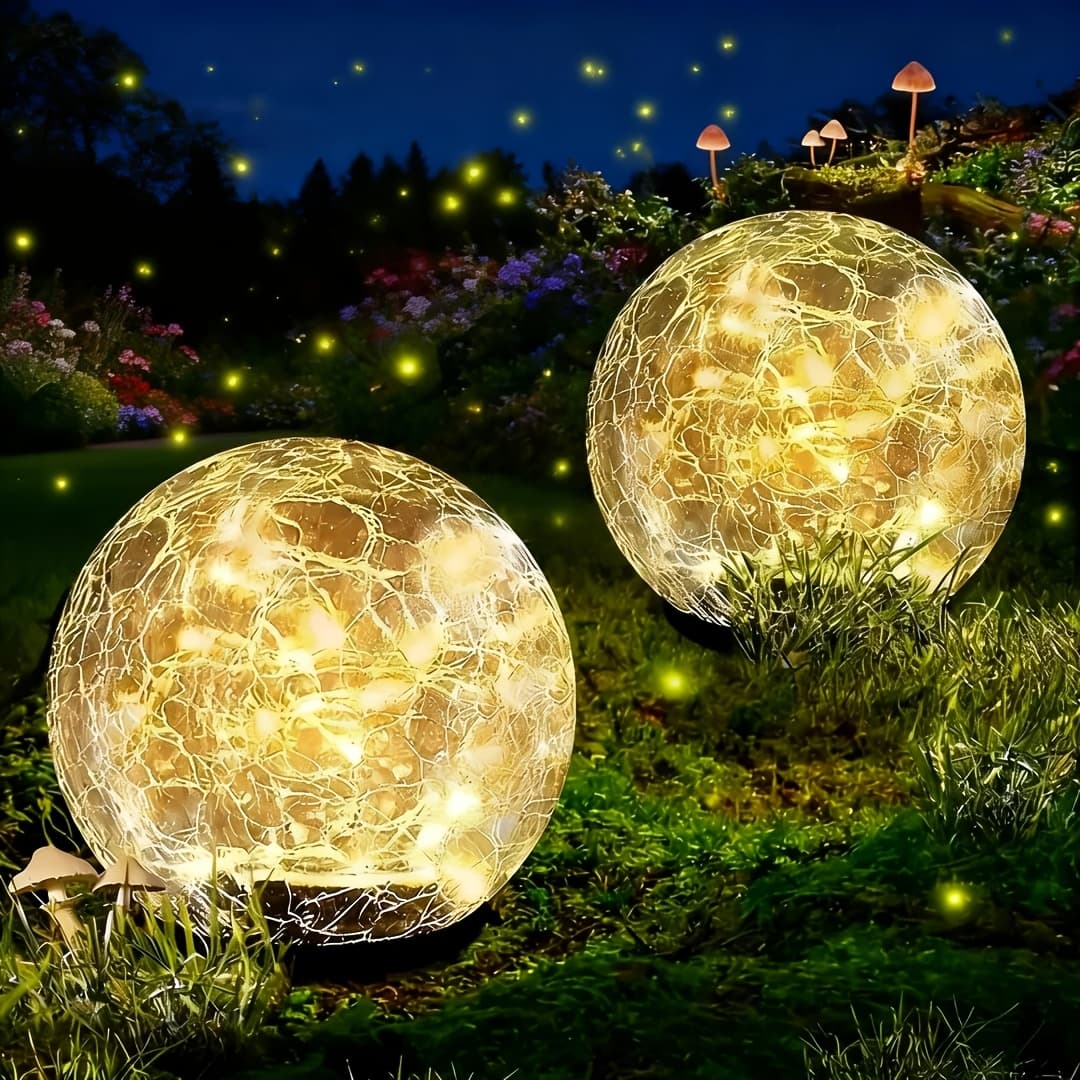 TEMU Garden Solar Light Outdoor, Led Cracked Glass , Solar Ground Lights For Path, Patio, Lawn, Garden, Holiday Decoration Landscape Warm White - 2pcs