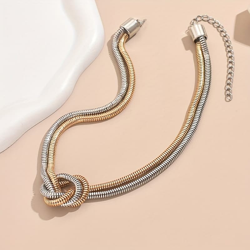 TEMU 1pc Elegant Multi-layered Spiral Snake Chain Necklace For Women, Geometric , Fashion Choker, Versatile For Daily Wear And Gifting, Accessory