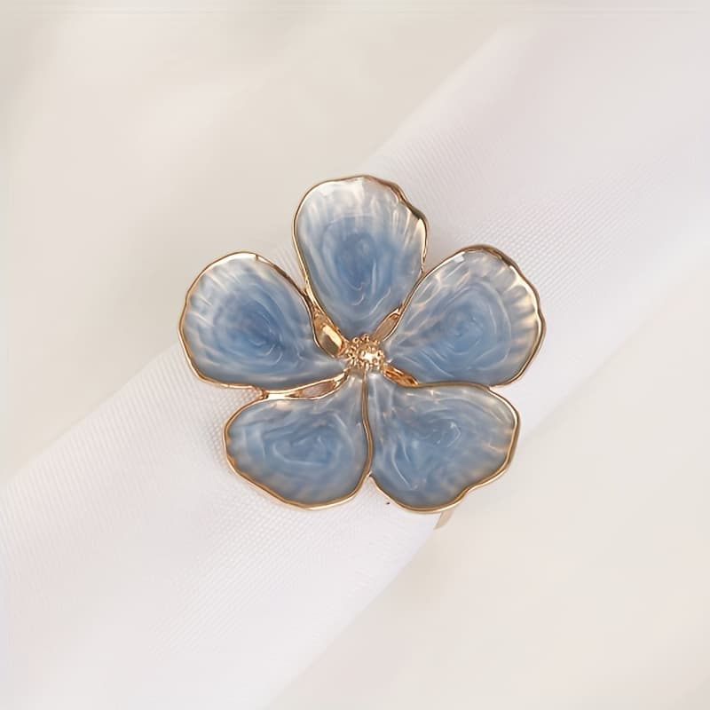 TEMU 6pcs Blue Summer Thanksgiving Napkin Ring Set Wedding Decor | Bohemian Vintage Decorative Napkin Rings Party Table Setting - Elegant Tableware Accessories