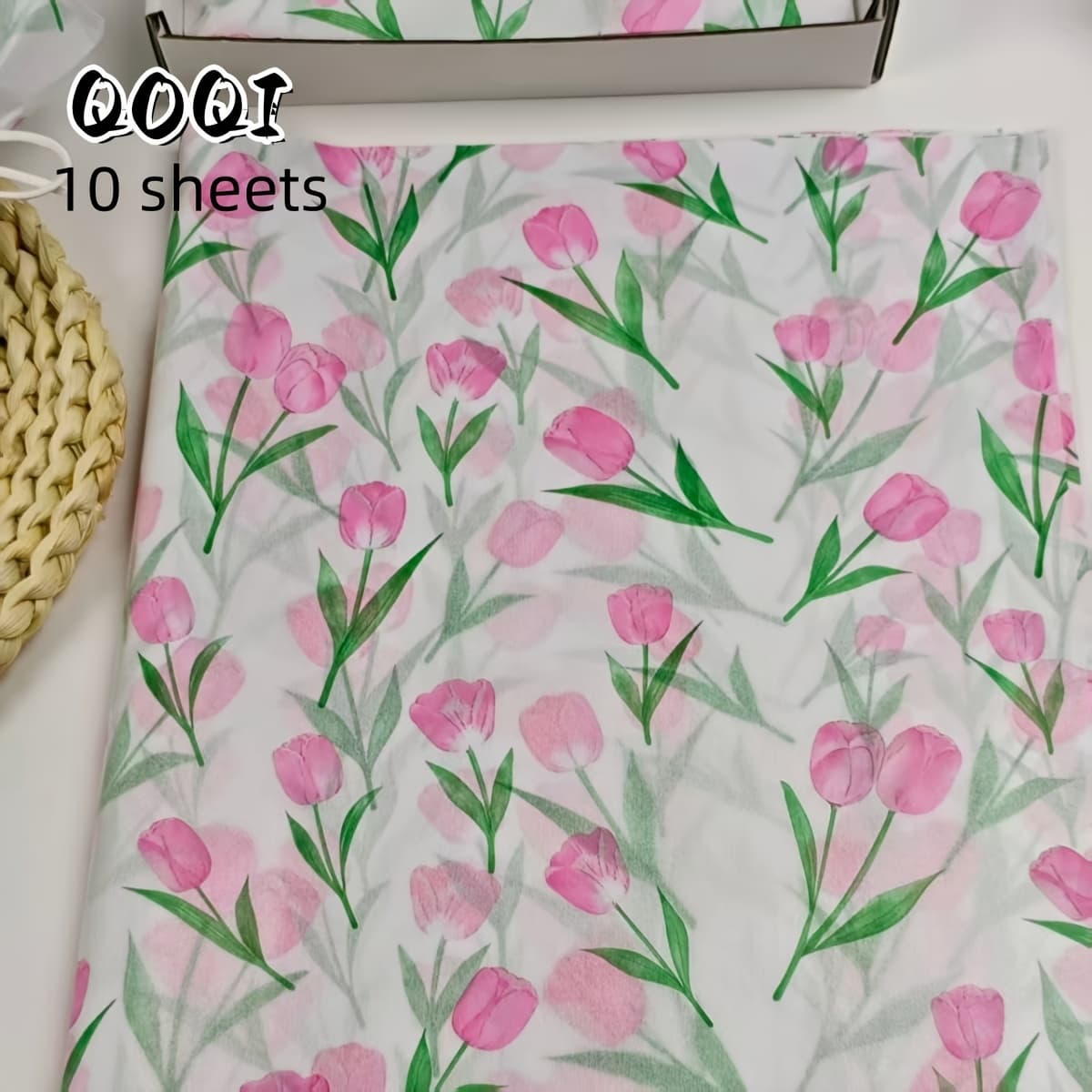 TEMU Thin Paper With Pink Tulip Pattern, 20x14 Inches Thin Paper, Gift Wrapping Paper, Suitable For Easter, Weddings, Gifts, Handicrafts, Birthday Gift Packaging, Gift Bag Filling, Party Gifts