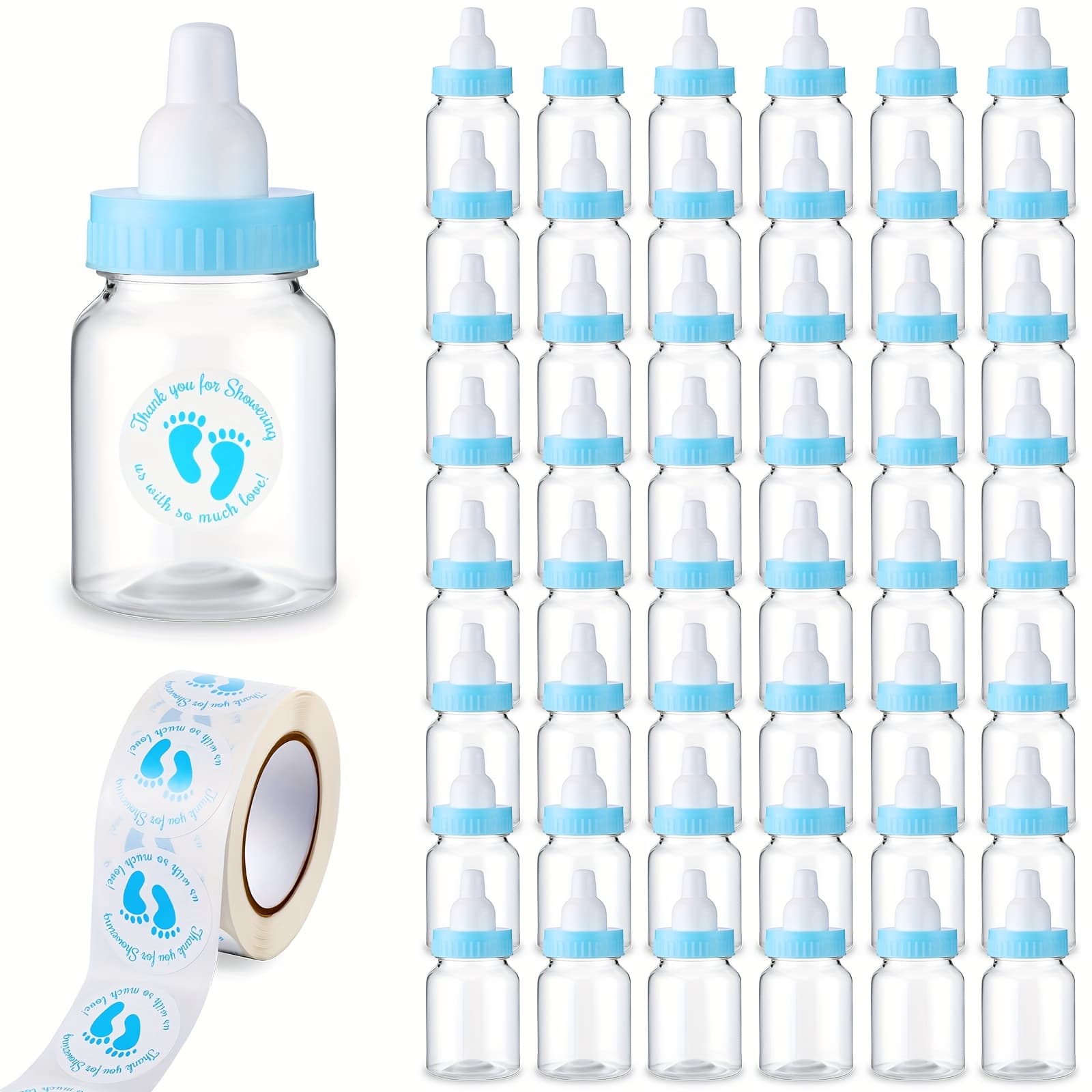 TEMU 48pcs Blue Baby Shower Mini Bottle Favors 1.5 X 3.5 Inch Baby Jar Mini Milk Bottle Party Favor Fillable Gift Boxes For Birthday Party Games Decorations