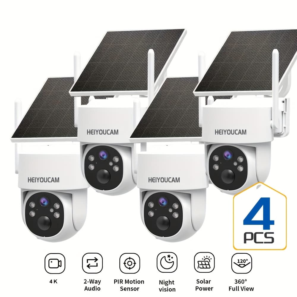 TEMU 4k Solar Security Cameras Wireless Outdoor, 360° View Pan/tilt Wifi Security Camera Outside With Color Night Vision, Ptz Surveillance Camera With Pir, , Pir Alarm, 2-way Audio, Sd/cloud,