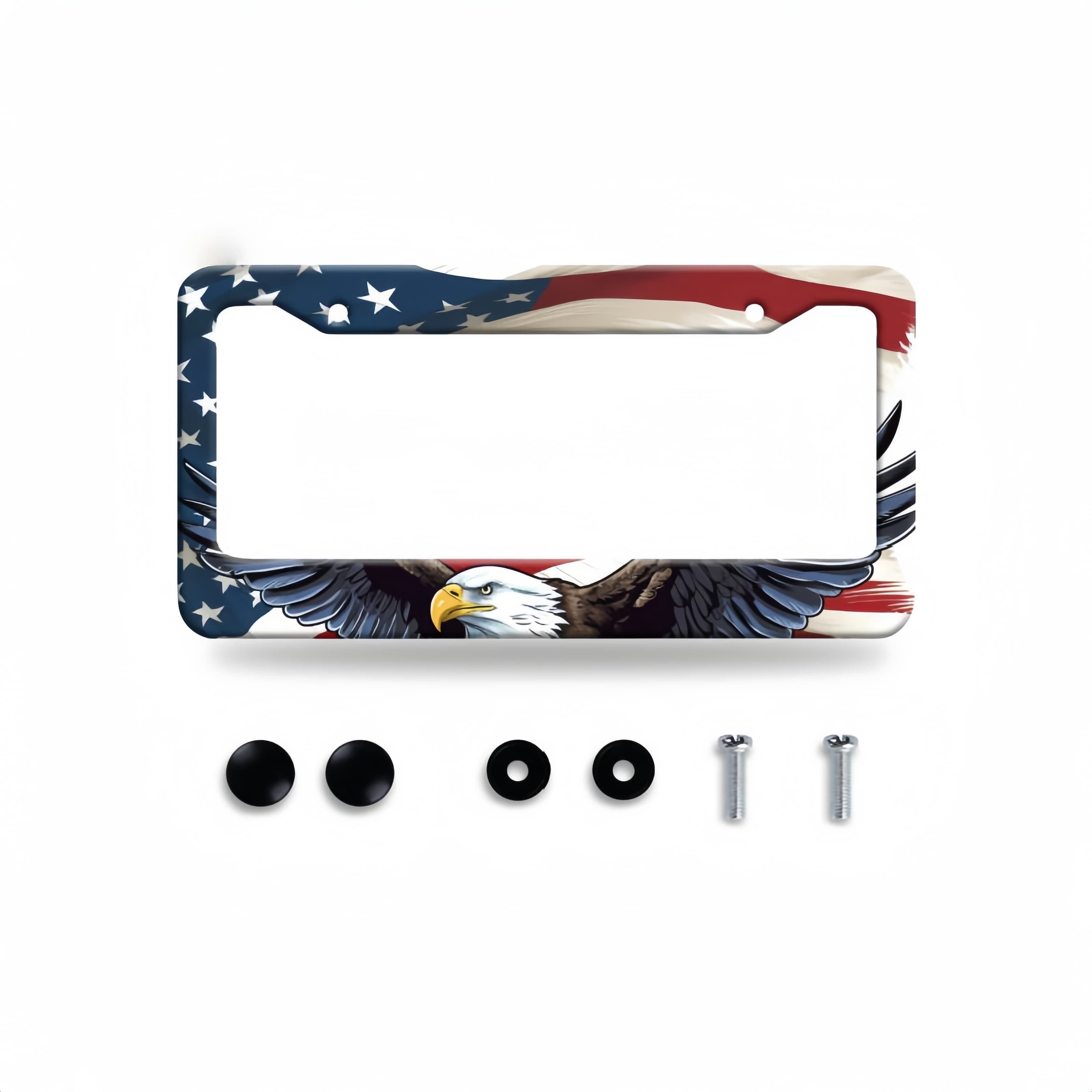 TEMU 1pc American Flag Eagle License Plate Frame, Patriotic Colorful Metal Rustproof Car Parts, Funny Trim With Screws, 12.3" X 6.3, For