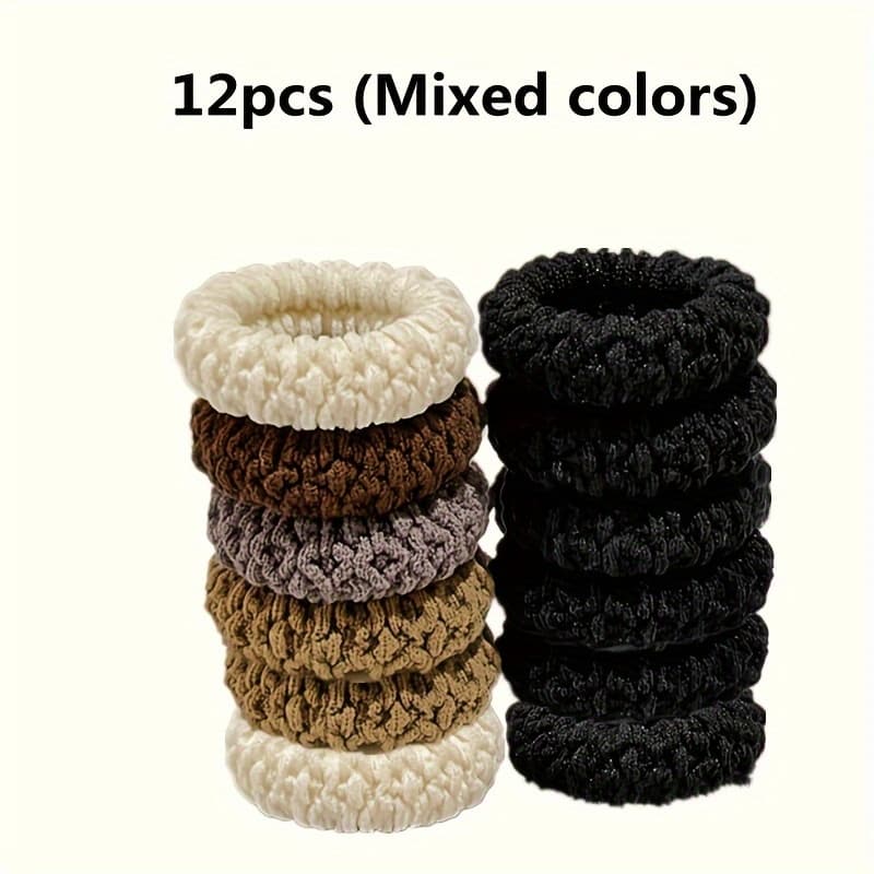 TEMU 12-pack Thick High- Ponytail Hair Ties, Soft Seamless Hairstyle, High Ponytail Elastic Hair Accessories For Women, Assorted Colors
