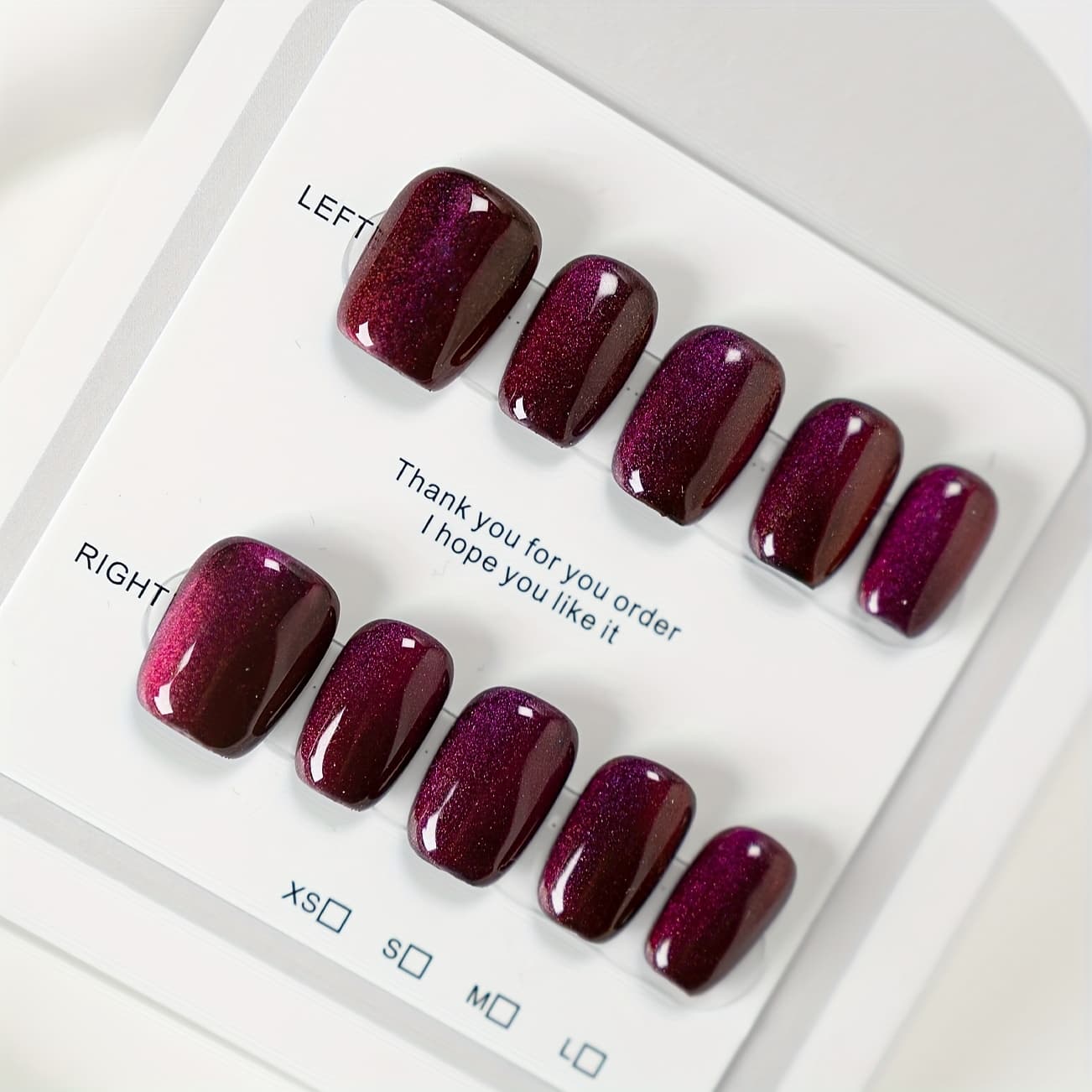 TEMU 10 Handmade Cat Eye Gradient Pressed Nails - Short Square, Flashing, Reflective Color Change, Women And S - , S, M Sizes