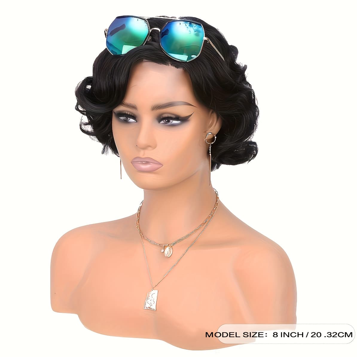 TEMU Synthetic Black Wig For Women: Short Asymmetrical Curly Bob With Pre-cut Style