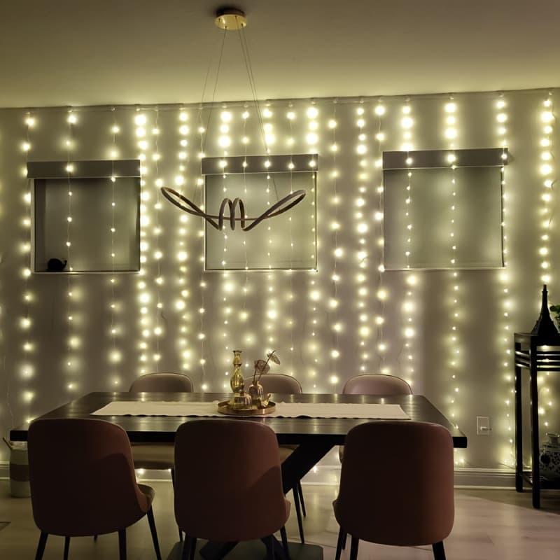 TEMU 1pc 300 Led Curtain Light With Remote - Usb Powered, 9.8 Ft*9.8ft Warm White Waterfall String Lights 8 For Weddings, Parties, Christmas & Halloween Wall Decorations, Lights For Decoration