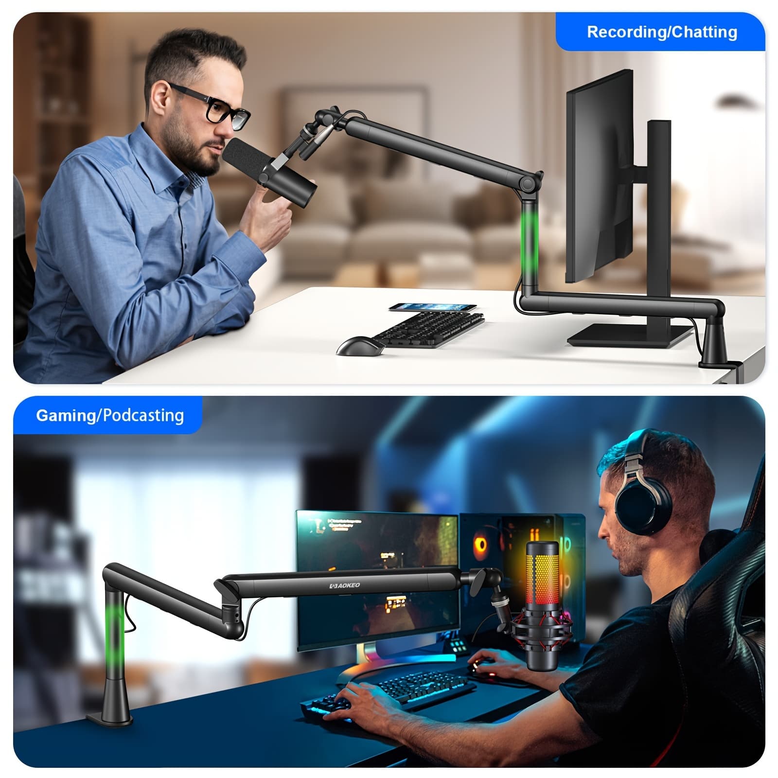 TEMU Microphone Boom Arm, Thick Adjustable Bar Microphone Arm Bracket With Desktop Mounting Clip, Screw Adapter, Cable Management, Suitable For Podcast Streaming Game