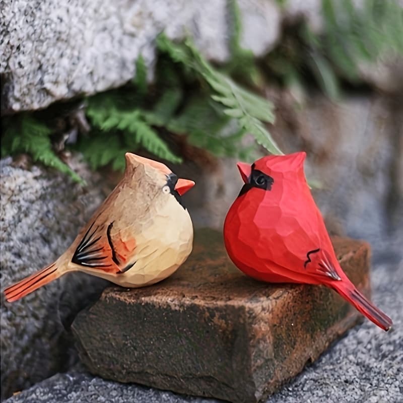 TEMU 2 Red+ Resin Craft Statues, North Red , Couple Fat Bird, Home Desktop Decoration, Handmade Red/ Statues, Garden Decoration