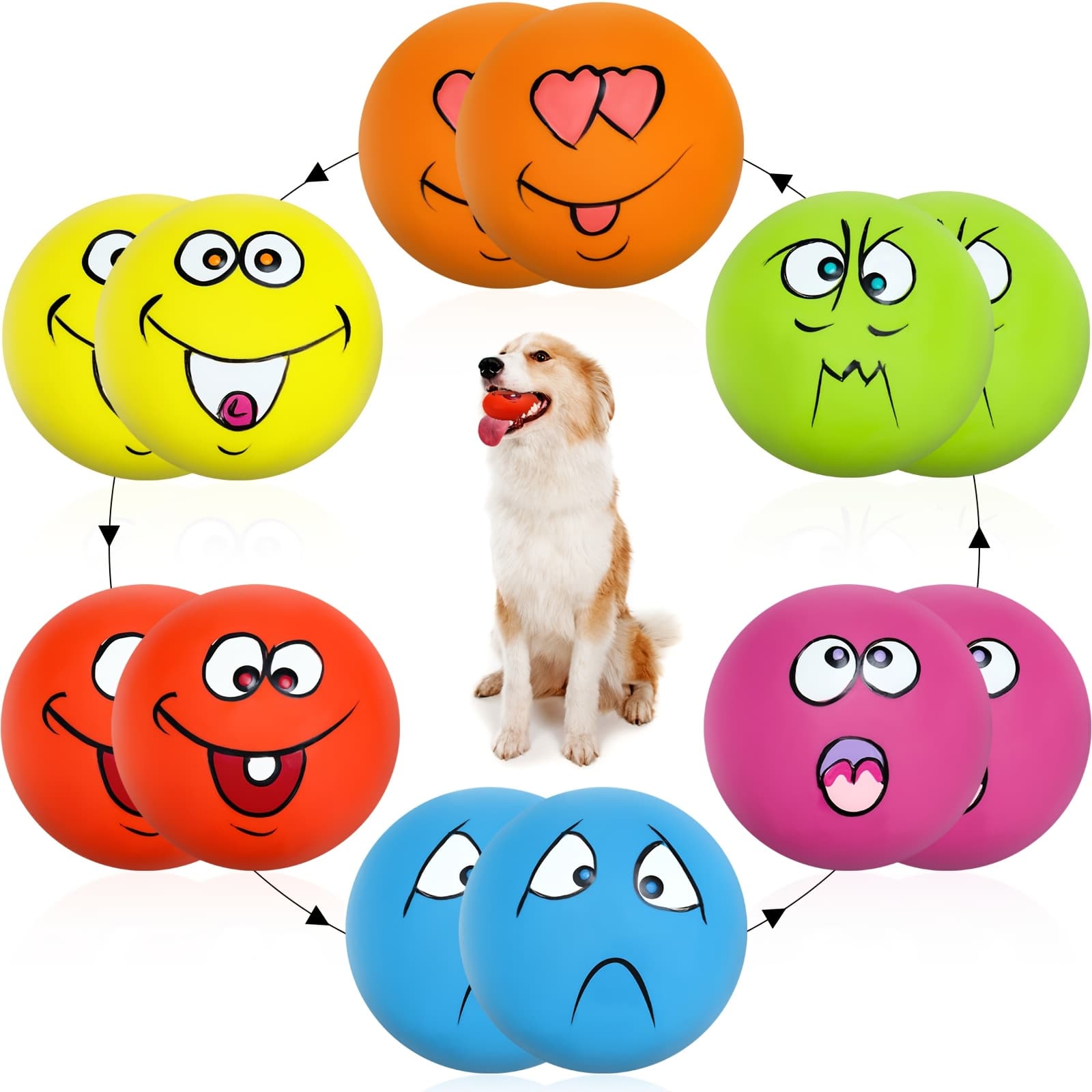 TEMU 12pcs Squeaky Dog Rubber Squeaky Ball Set With Face , Chewable Interactive Balls, Bulk Gift For Puppy, Suitable For Small To Medium-sized Pet Dogs, Training Set, Style