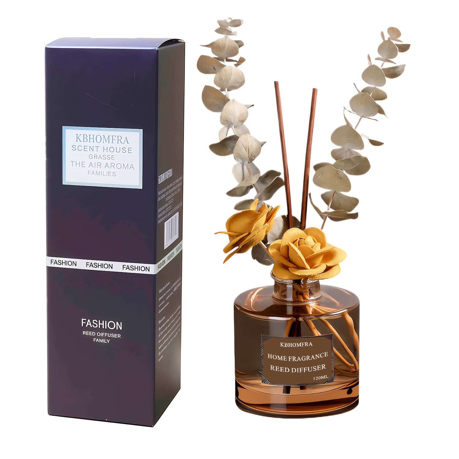TEMU Kbhomfra Reed Diffuser Jasmine Cedar Sandalwood Scent Fall Diffusers With Dried Flowers Diffuser Sticks 120ml Essential Oil 90 Days Long-lasting Fragrance For Livingroom, Bedroom And Bathroom.