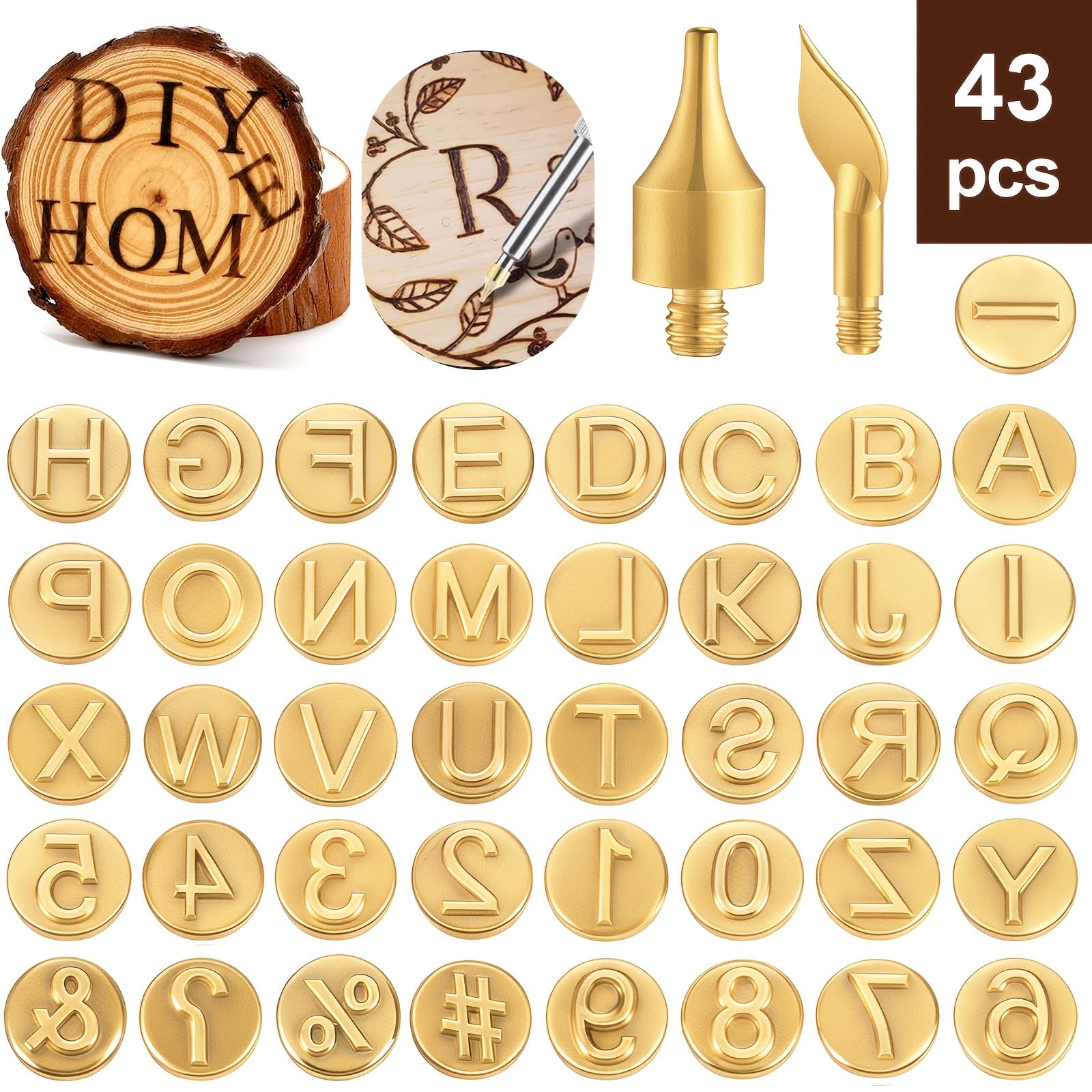 TEMU 43pcs Wood Burning Tips, Professional Wood Burning Pen Tips And Alphabet Number Stencils For Embossing Branding Carving Crafts, Diy Woodworking Tools For Adults & Beginners