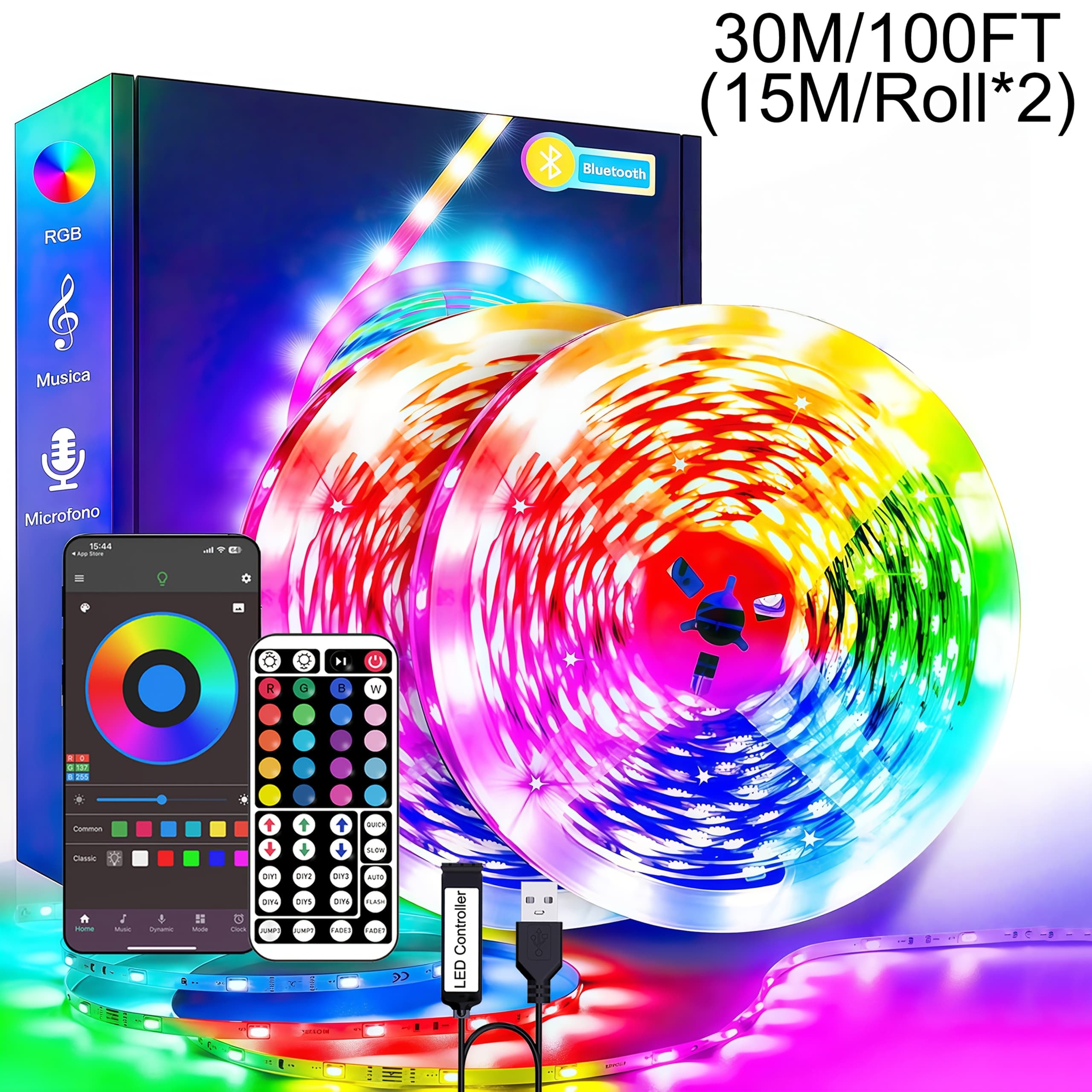 TEMU Rgb Light Strip With App & Remote Control, Usb- Rgb Led Strip Suitable For Room Ceiling, Music Sync, Timer, Dimmable Color Changing For, Parties, Gaming, For Pc/laptop/desktop Decoration