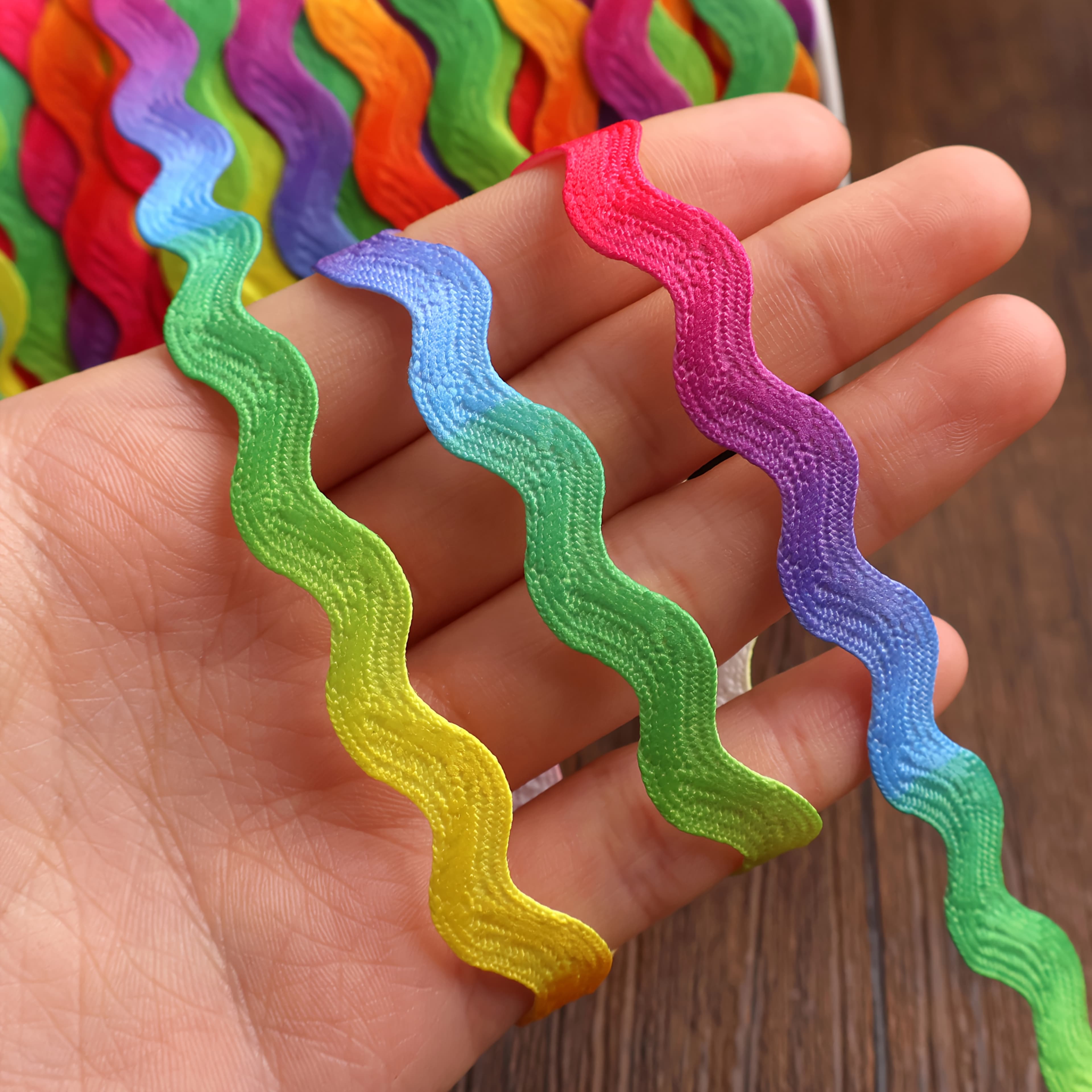 TEMU Rick Rack Trim Gradient Color Rick Rack Ribbon, Wave Bending Trim Lace For Christmas Crafts, Dress , Wedding Party, Gift, Polyester Material, Christmas Ribbon