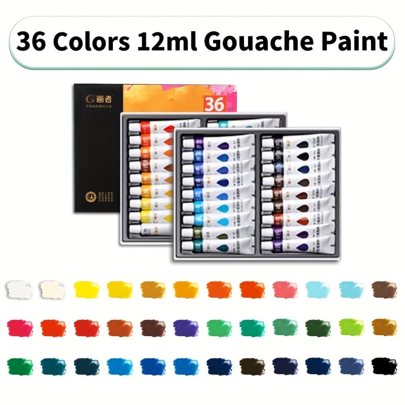 TEMU Gouache Paint Set 36 Colors 12ml/0.4oz Tubes, Rich Coverage, Series For Canvas, Paper, Projects, Crafts, Professional Tempera For Art Supplies, Perfect For Artist And Adults