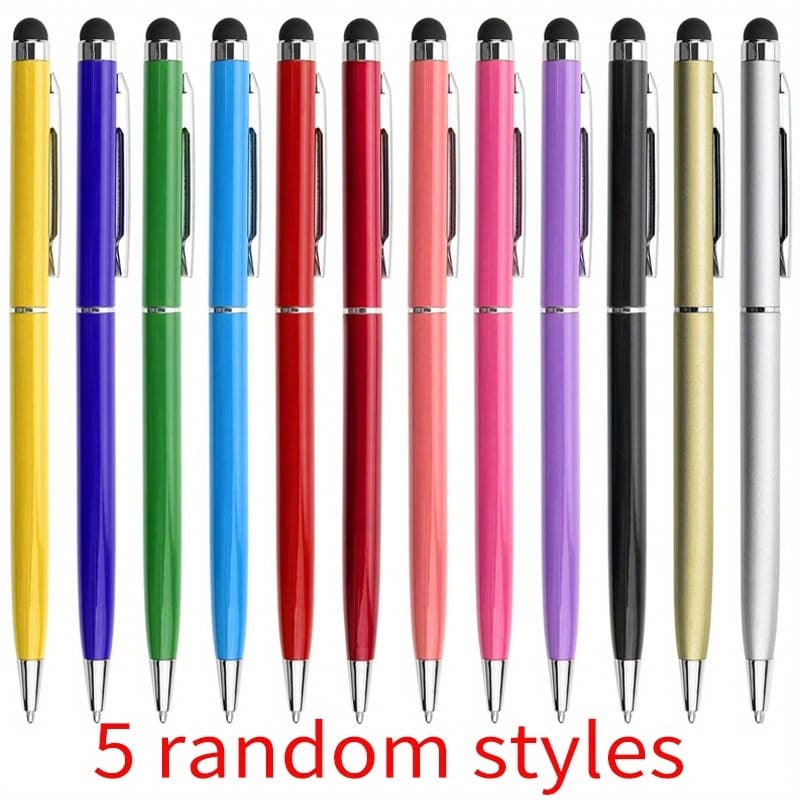 TEMU 5-pack Of Colored Stylus Pens, Universal 2-in-1 Metal Tip Pen With Ballpoint Pen Touchscreen Pen, Suitable For All Capacitive Screens, Includes Black Ink