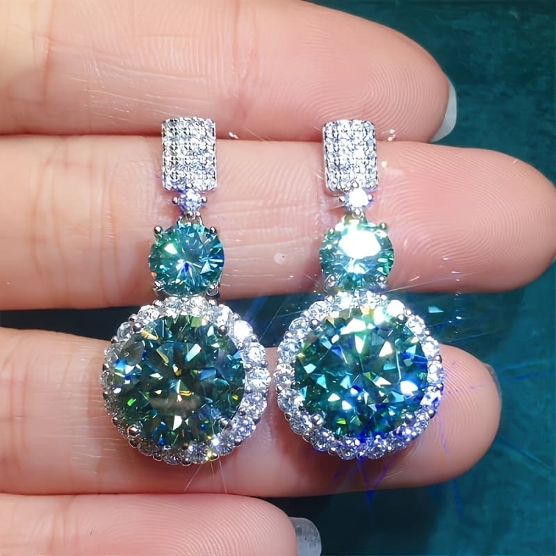 TEMU 2 New S925 925 Silver Plated 5-carat 5a 5a Zirconia Pendant Earrings, Suitable For Engagement, Wedding, Holiday, Birthday, And Anniversary Gifts