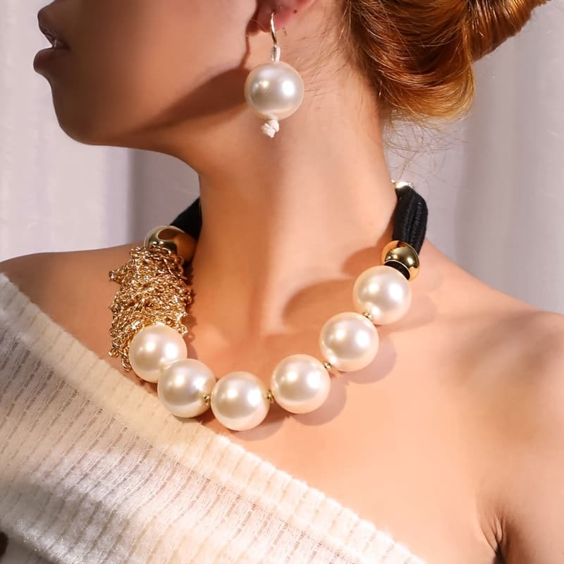 TEMU 1pc/3pcs Set Bohemian Vintage Pearl Necklace And Earring Set, Featuring A Luxurious Design That Showcases Elegant And Charm