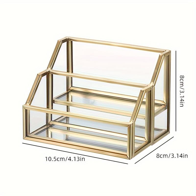 TEMU A Golden Metal Glass Business Card Holder Display Stand, Suitable For Office Desks, Featuring 2 Slots