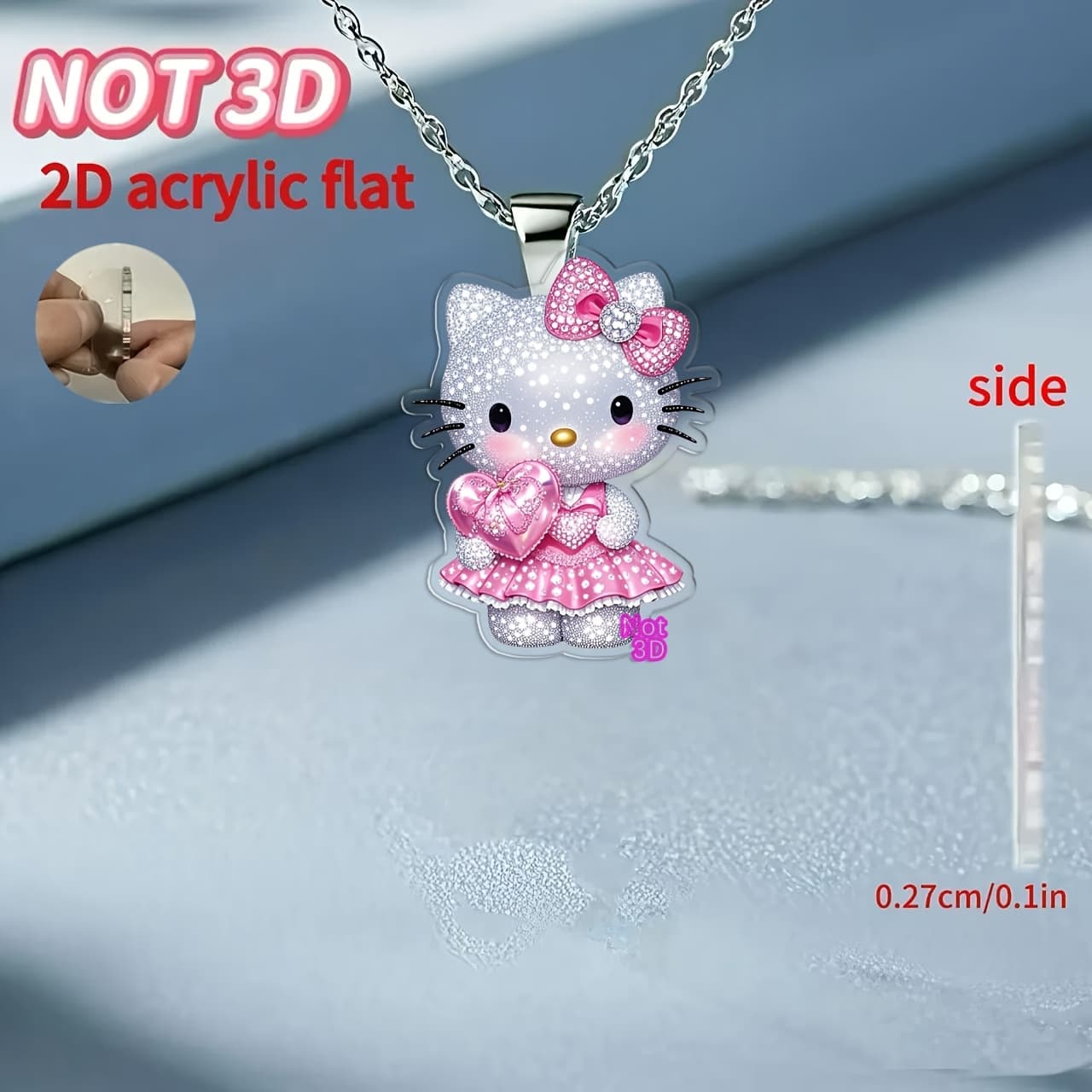 TEMU 2d Flat, [2d Flat] 1pc Hello Kitty Holding A Heart Cute New Style Diy Acrylic Necklace For Women, Fashionable Sweater Chain, Gift For Birthday Parties, 2d Flat